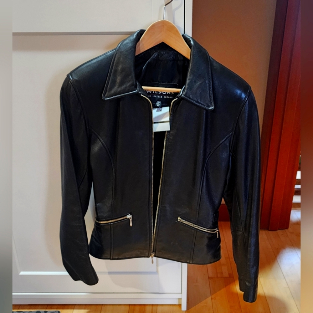 Wilson’s Vintage Black Leather Biker Jacket